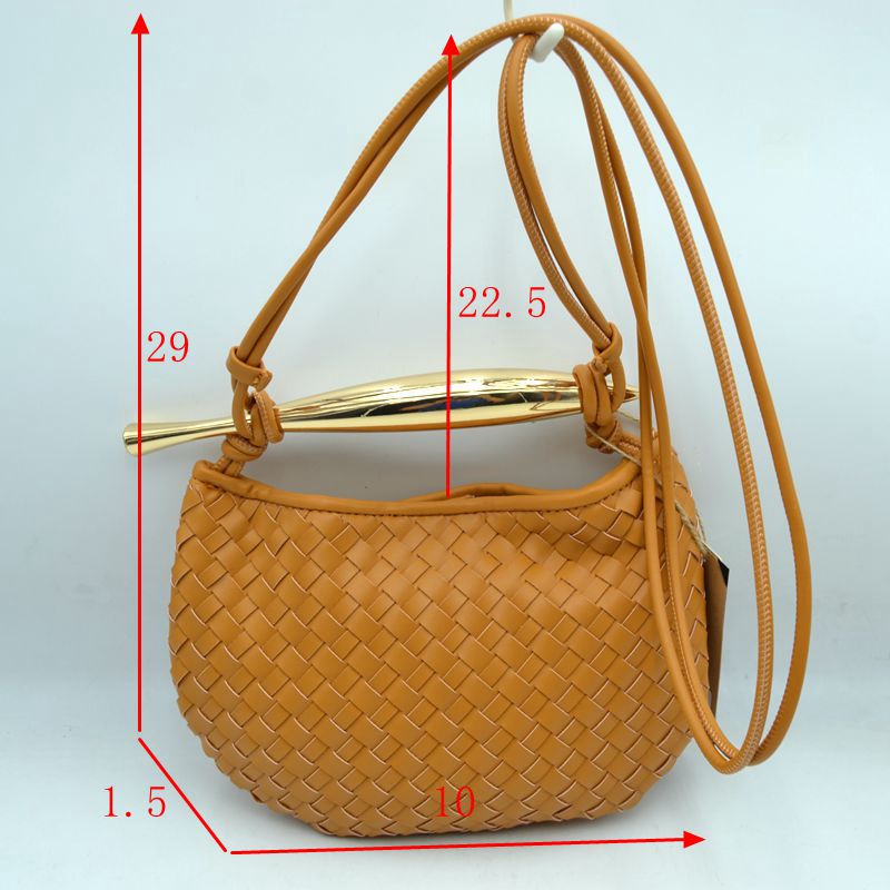 Woven Pattern Crossbody Bag with Metallic Handle - Crossbody Bags
