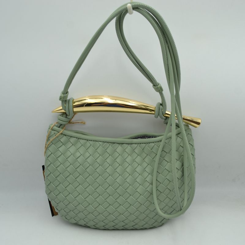 Woven Pattern Crossbody Bag with Metallic Handle - Mint - Crossbody Bags