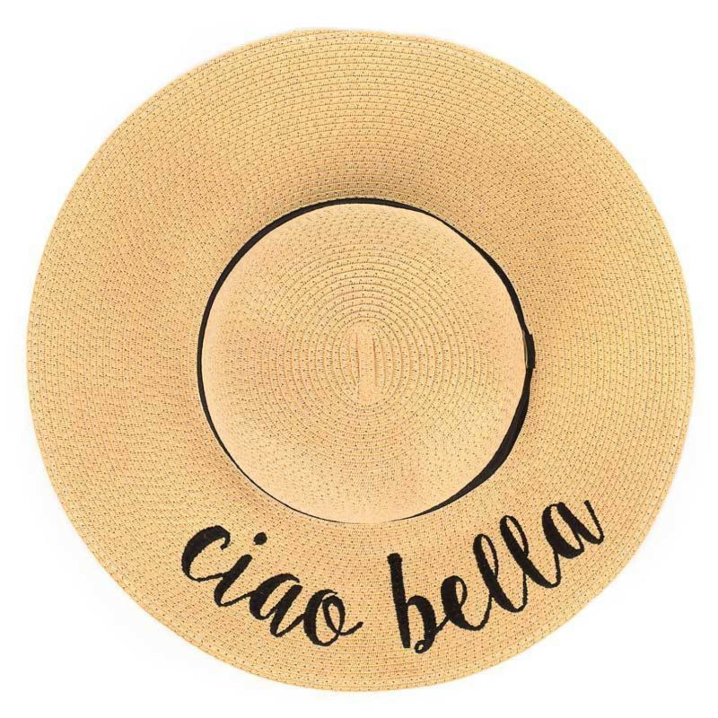 C.C Paper Brim Straw Hat With Lettering And Ribbon Band 100% Paper Straw