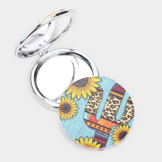 Madeline Love Multi Sunflower Serape Cactus Round Compact Mirror - Jewelry