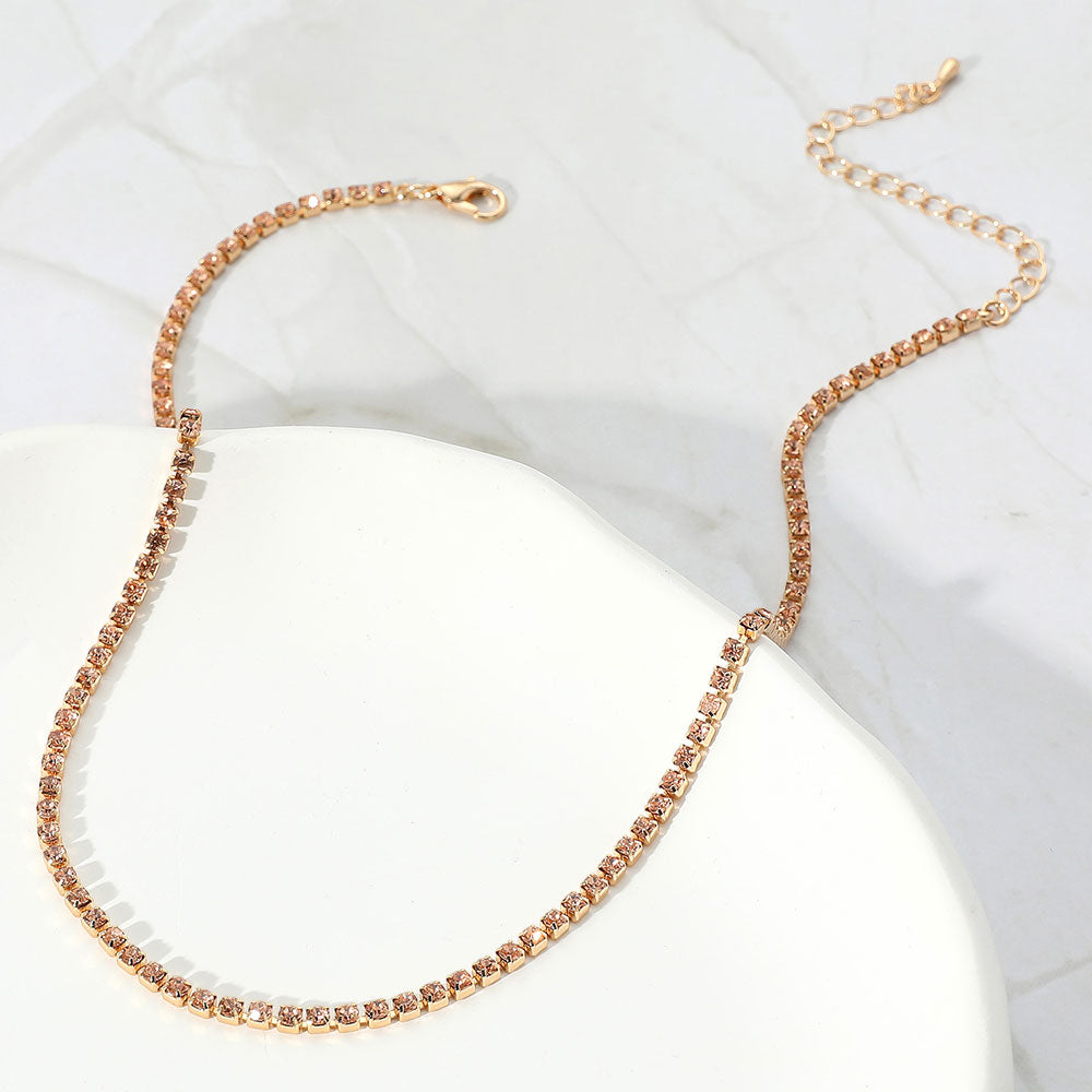 Madeline Love Gold, Peach Rhinestone Pave Choker Necklace - Necklaces