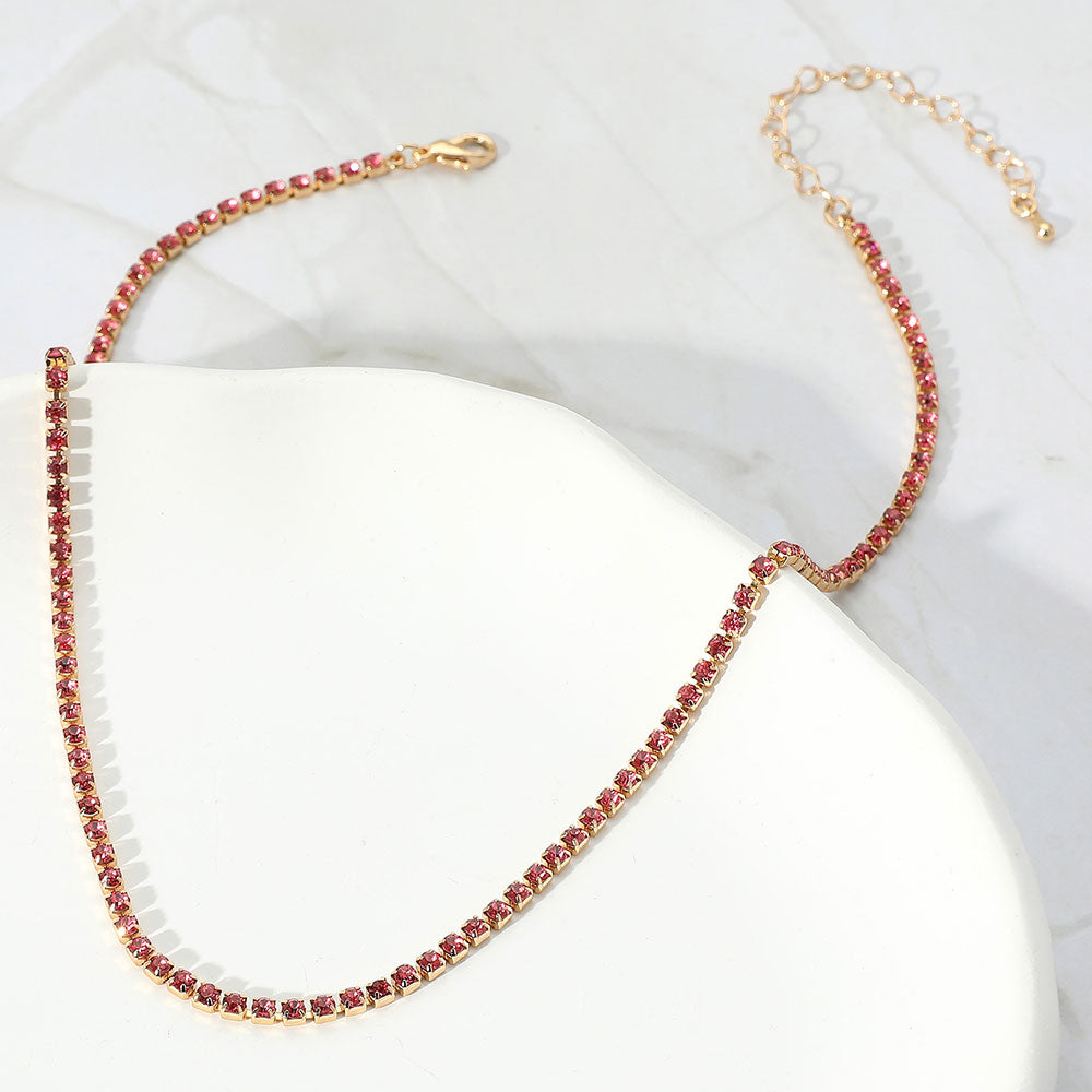 Madeline Love Gold, Pink Rhinestone Pave Choker Necklace - Necklaces