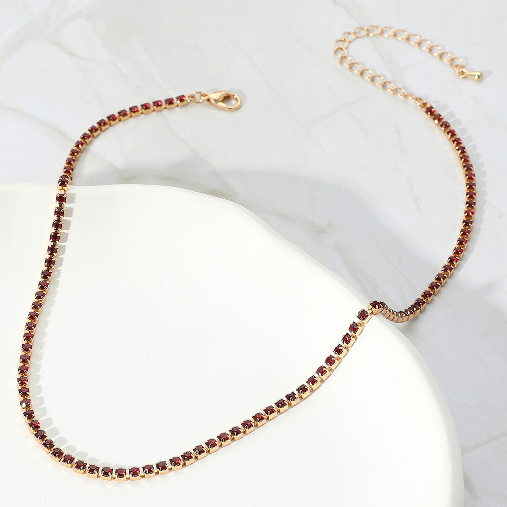 Madeline Love Gold, Siam Rhinestone Pave Choker Necklace - Necklaces