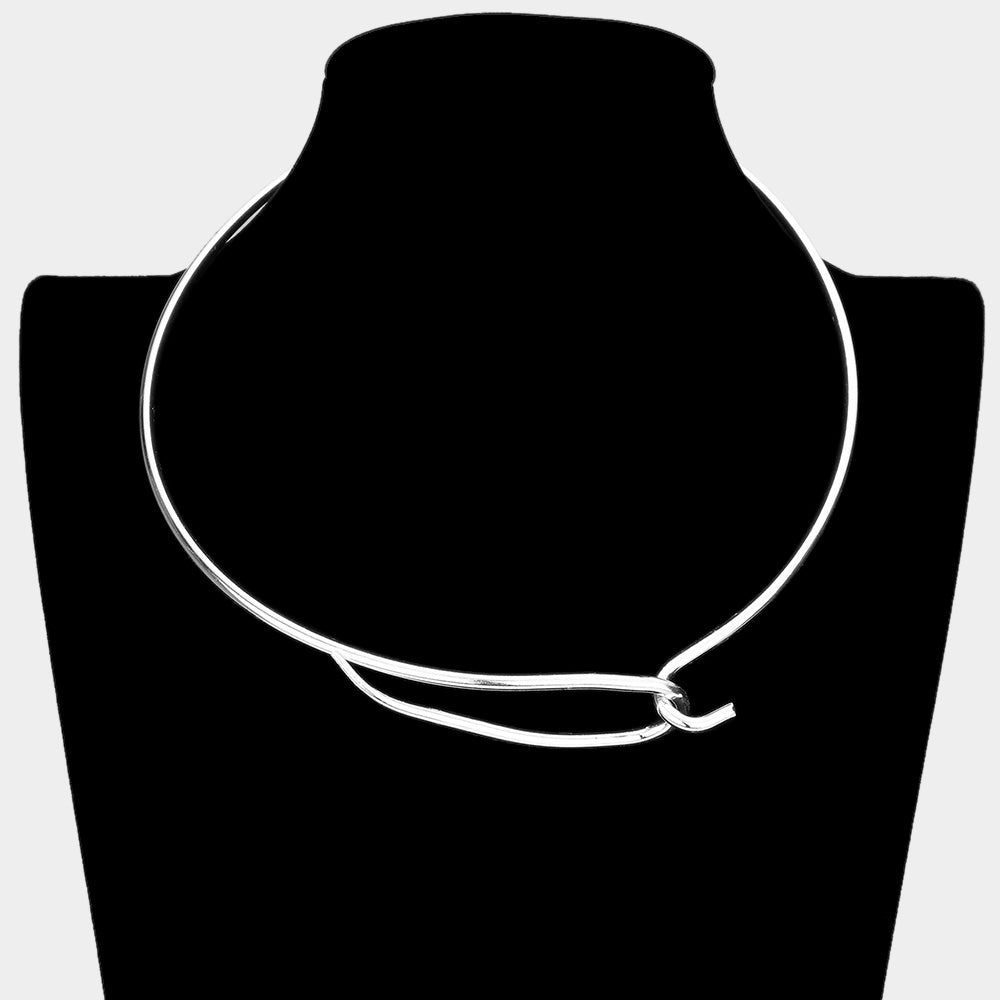 Madeline Love Silver Hook Detailed Metal Choker Necklace - Necklaces