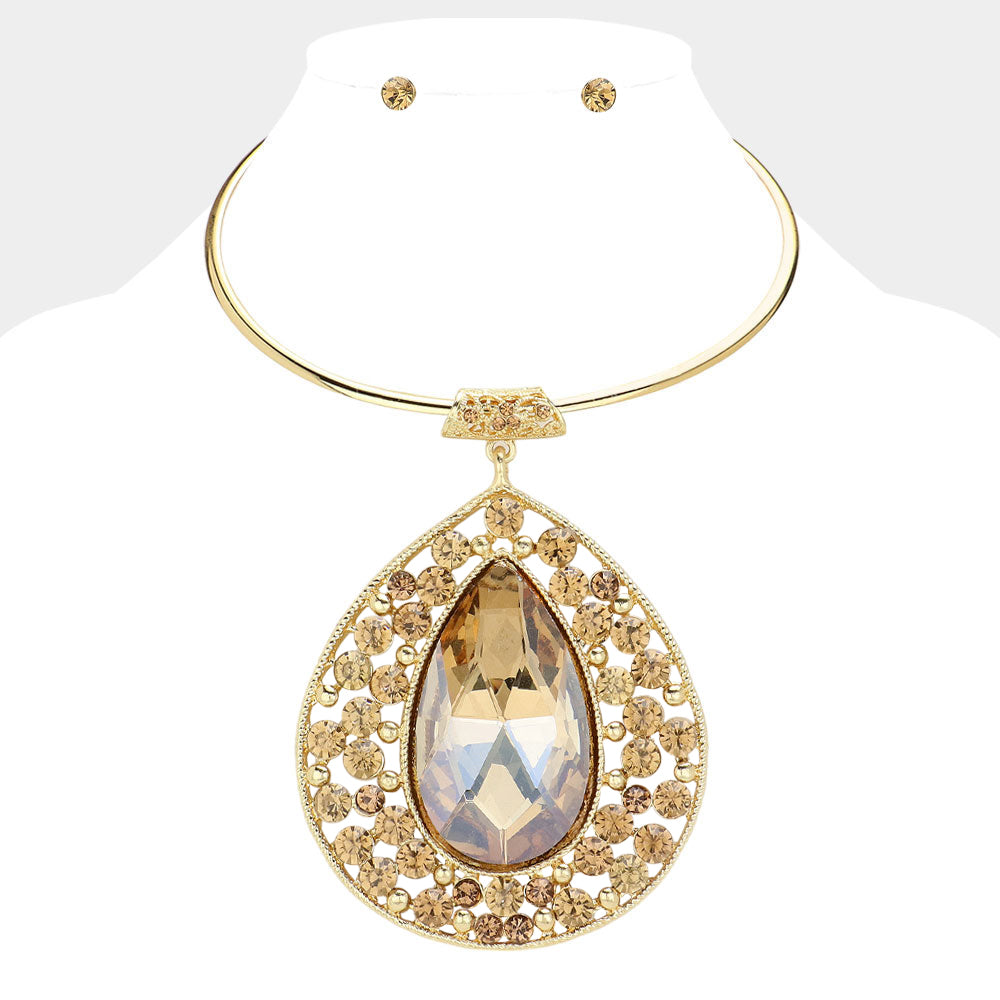 Madeline Love Lt Col Topaz Teardrop Centered Bubble Stone Cluster Choker Evening Necklace - Necklaces