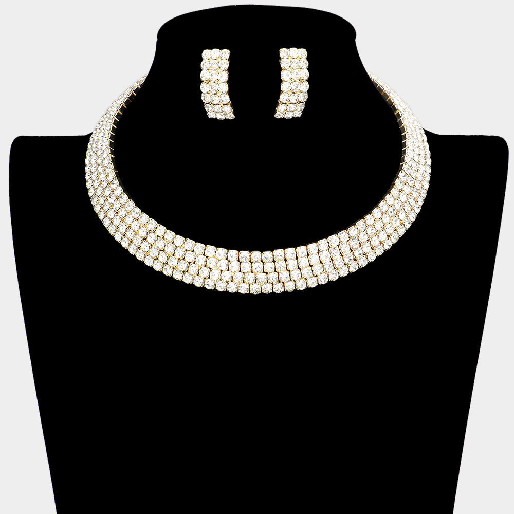 Madeline Love Gold 4-Row crystal Rhinestone Banded Open Choker Necklace - Necklaces