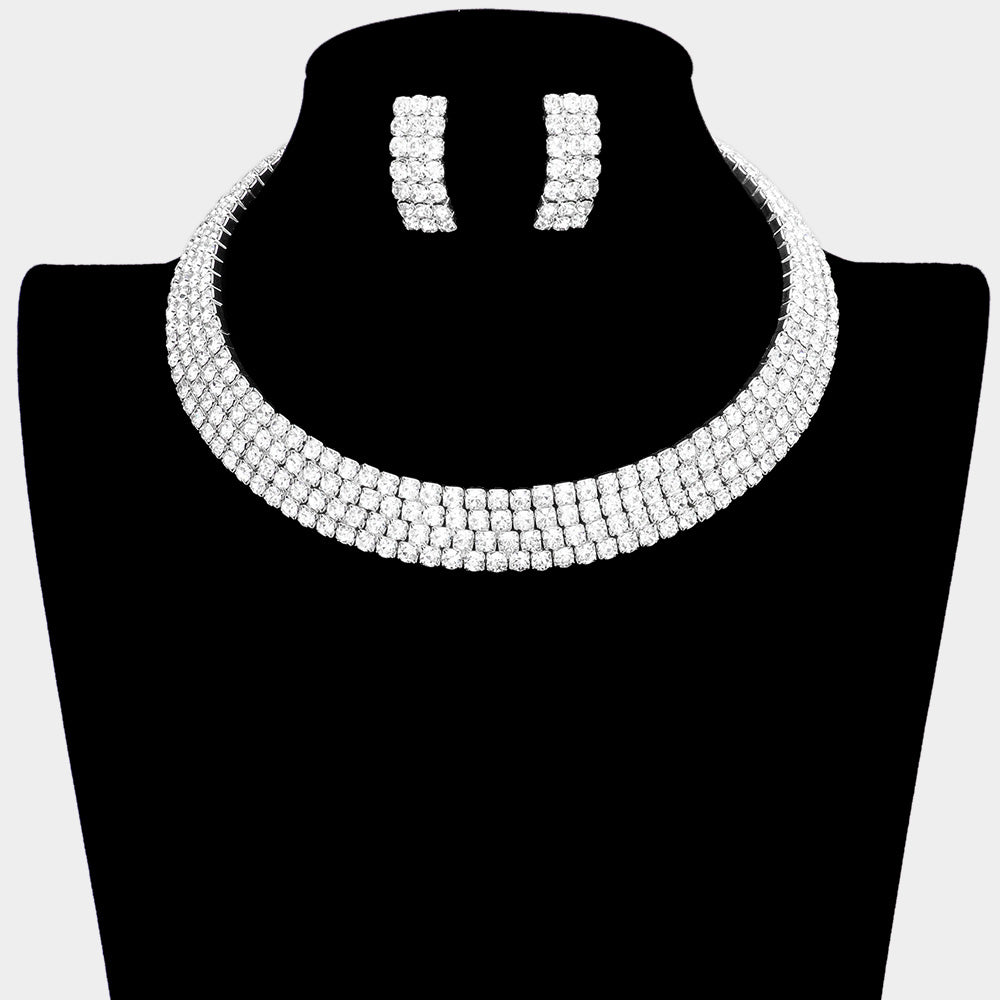 Madeline Love Silver 4-Row crystal Rhinestone Banded Open Choker Necklace - Necklaces