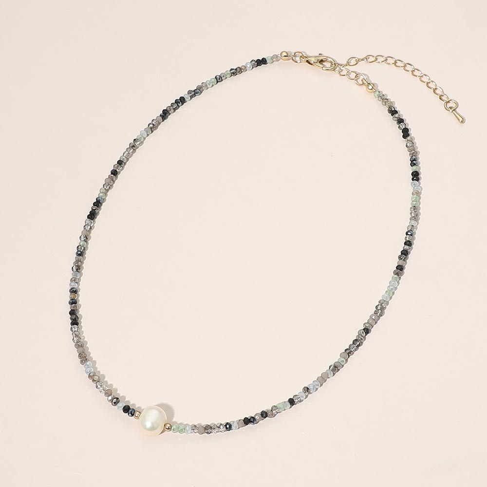 Madeline Love Black, Gold Pearl Accent Seed Beaded Choker Nedcklace - Necklaces - desc