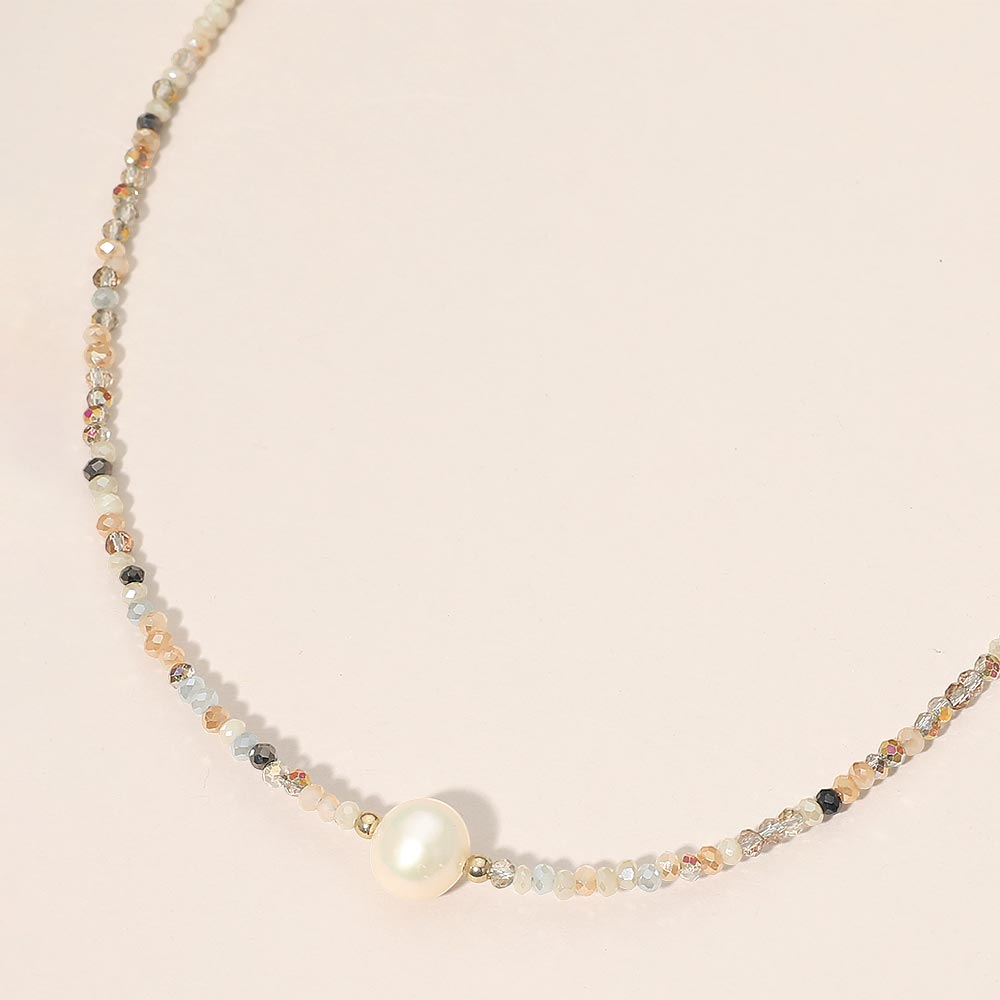Madeline Love Brown, Gold Pearl Accent Seed Beaded Choker Nedcklace - Necklaces