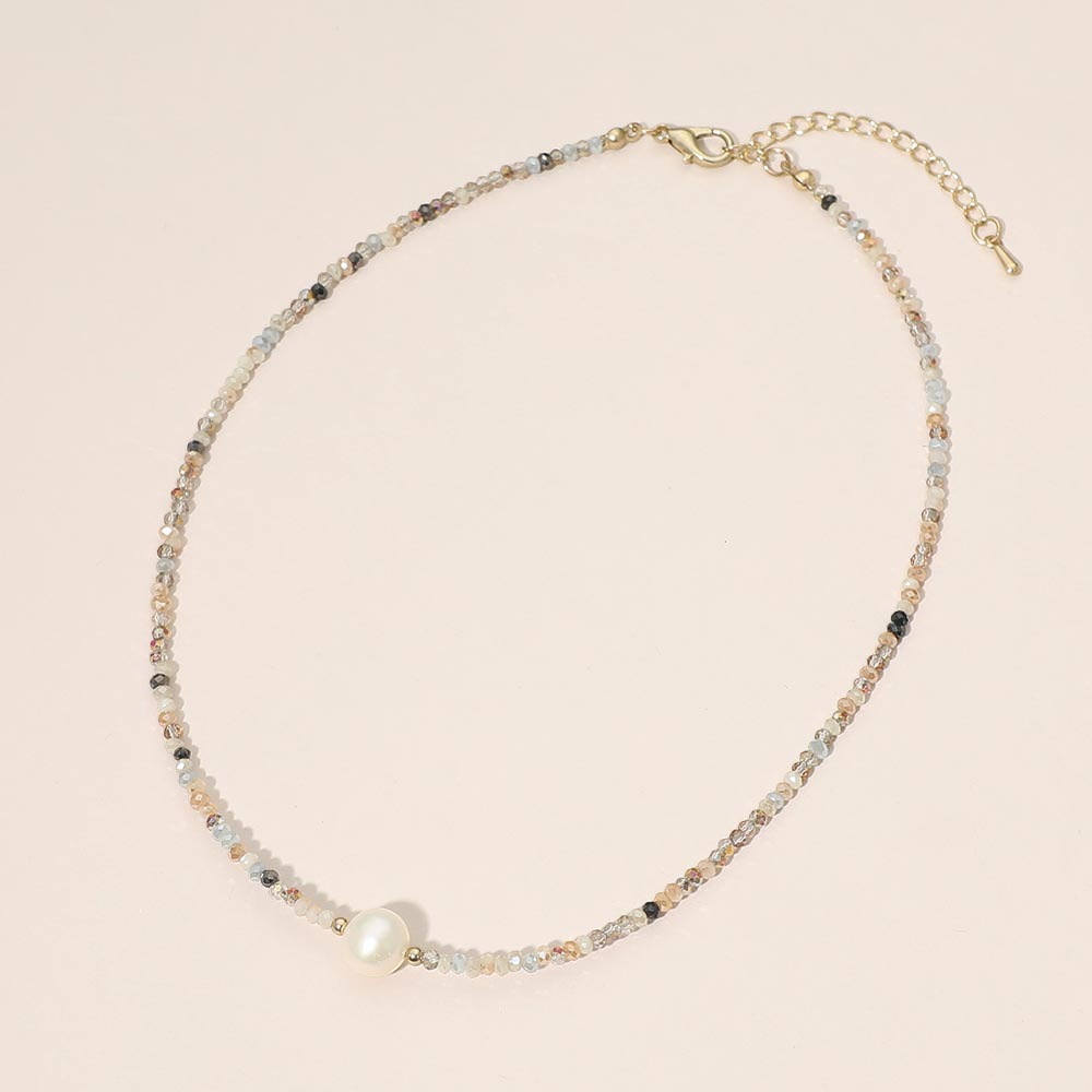 Madeline Love Brown, Gold Pearl Accent Seed Beaded Choker Nedcklace - Necklaces - desc