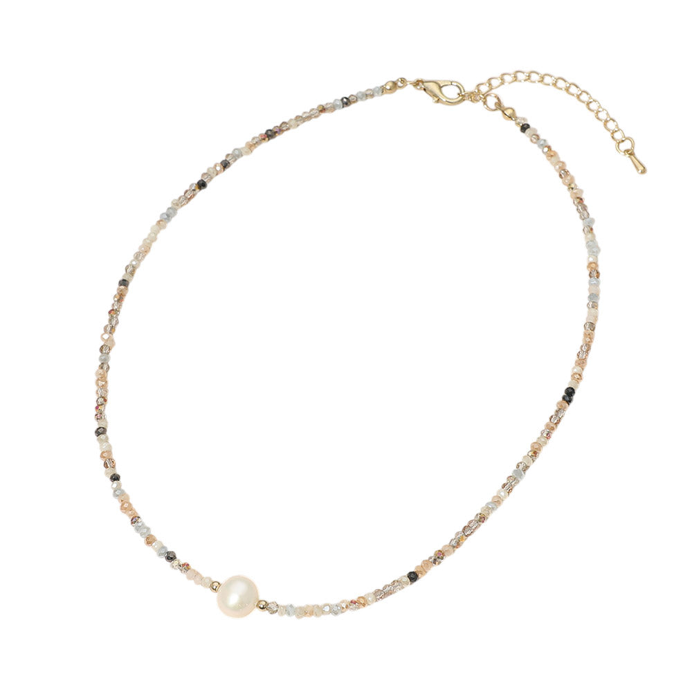 Madeline Love Brown, Gold Pearl Accent Seed Beaded Choker Nedcklace - Necklaces - extra