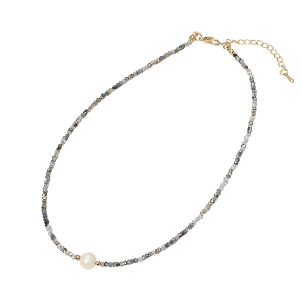 Madeline Love Gold, Gray Pearl Accent Seed Beaded Choker Nedcklace - Necklaces - extra