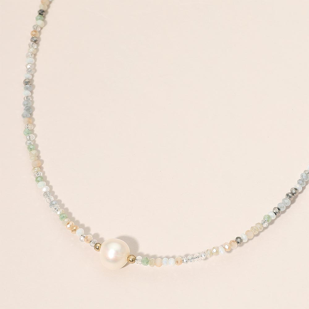 Madeline Love Gold, Neutral Pearl Accent Seed Beaded Choker Nedcklace - Necklaces