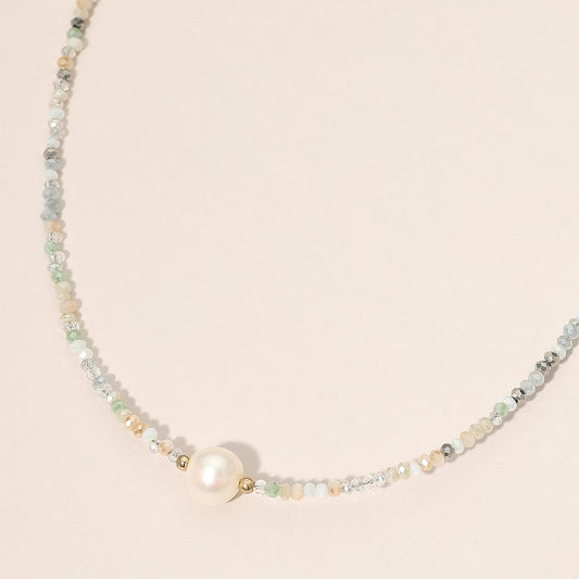 Madeline Love Gold, Neutral Pearl Accent Seed Beaded Choker Nedcklace - Necklaces