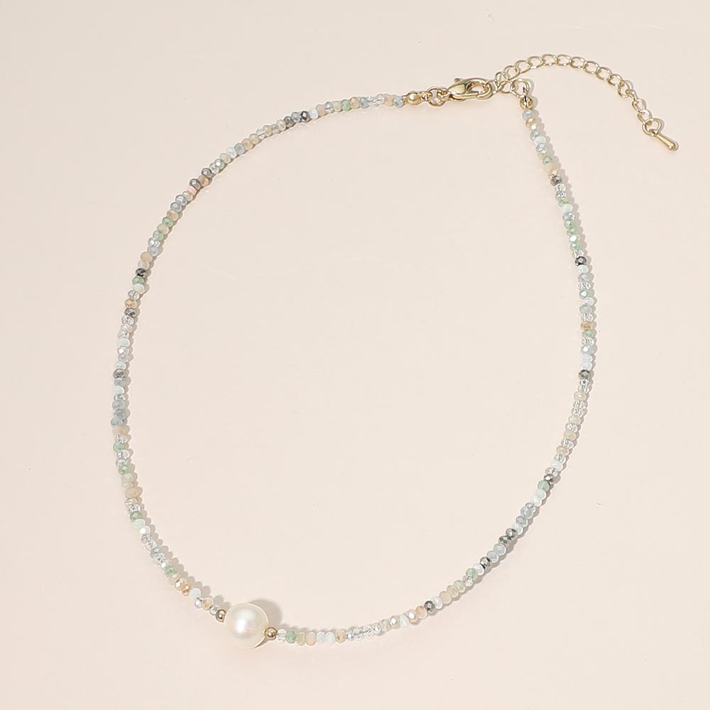 Madeline Love Gold, Neutral Pearl Accent Seed Beaded Choker Nedcklace - Necklaces - desc