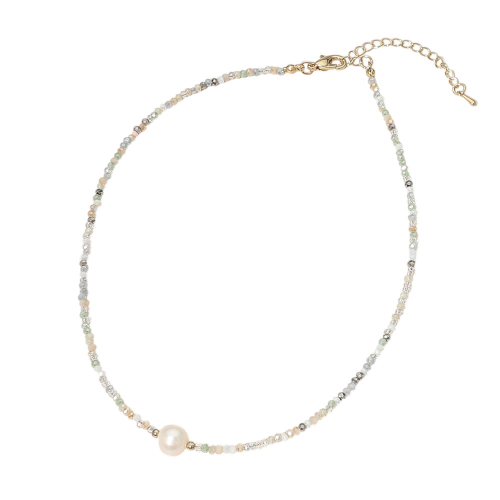 Madeline Love Gold, Neutral Pearl Accent Seed Beaded Choker Nedcklace - Necklaces - extra