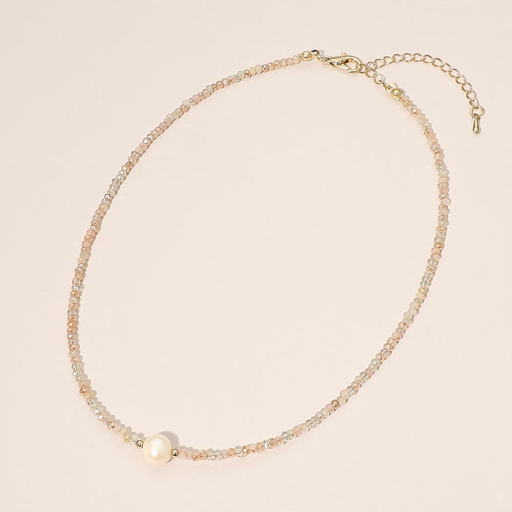 Madeline Love Gold, Pink Pearl Accent Seed Beaded Choker Nedcklace - Necklaces - desc
