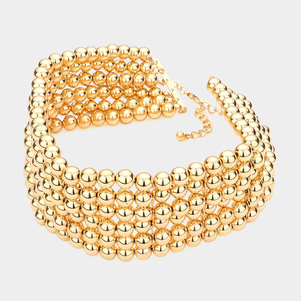 Madeline Love Gold Metal Ball Link Choker Necklace - Necklaces - desc