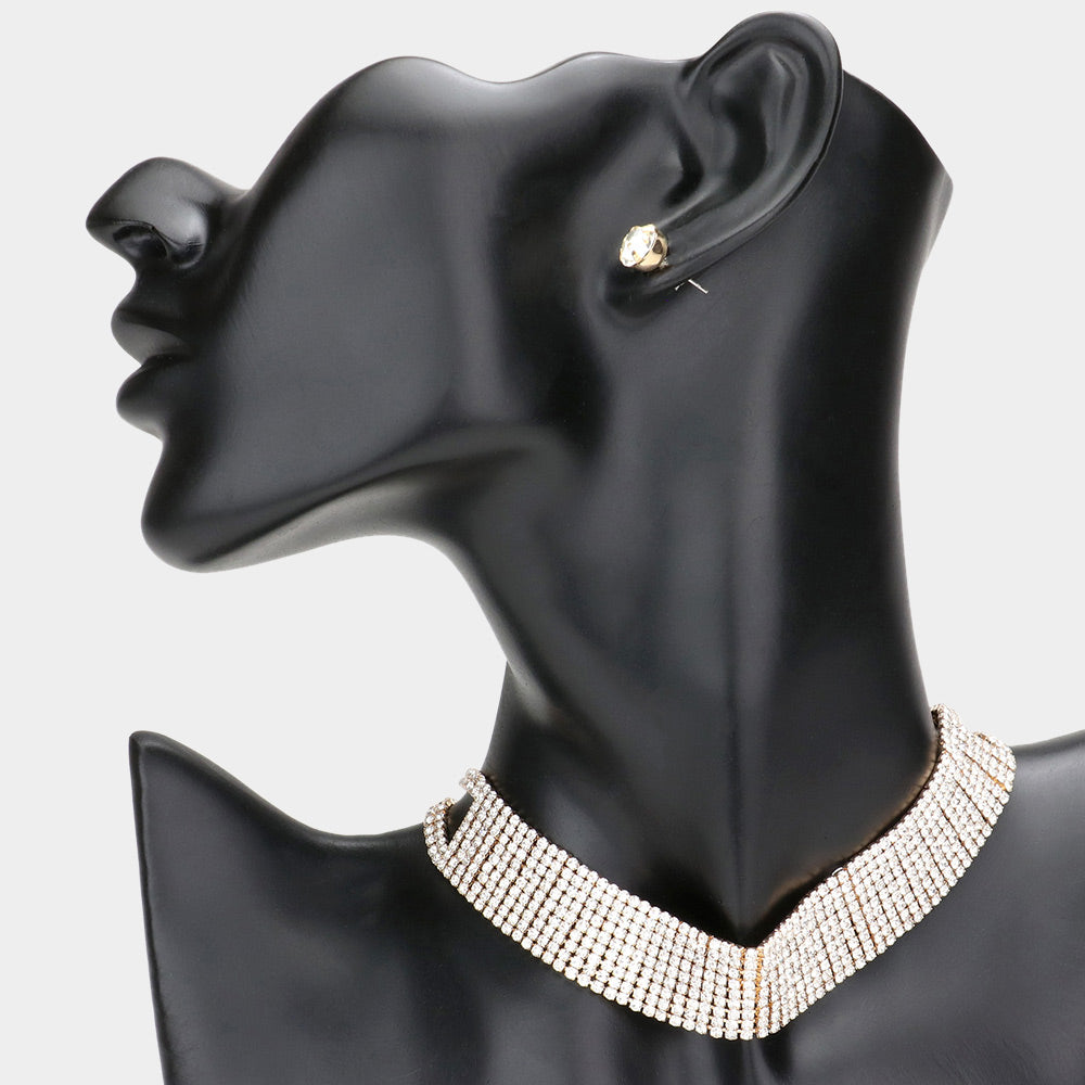 Madeline Love Gold Rhinestone Pave Choker Necklace - Necklaces