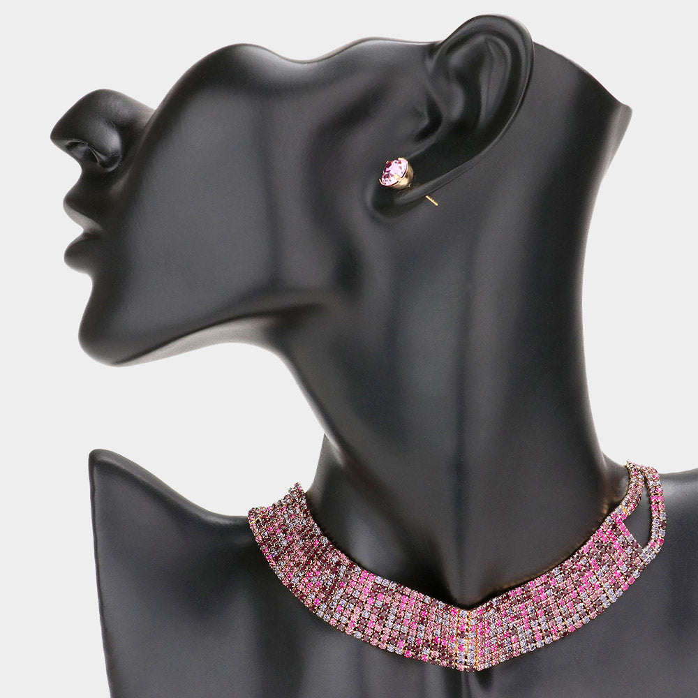 Madeline Love Multi, Purple Rhinestone Pave Choker Necklace - Necklaces