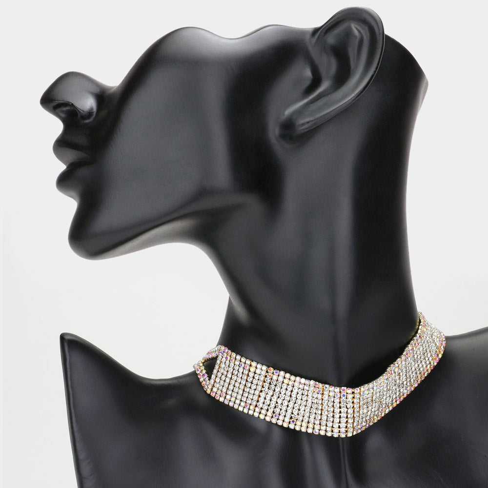 Madeline Love AB, Gold Embellished Rhinestone Choker Necklace - Necklaces