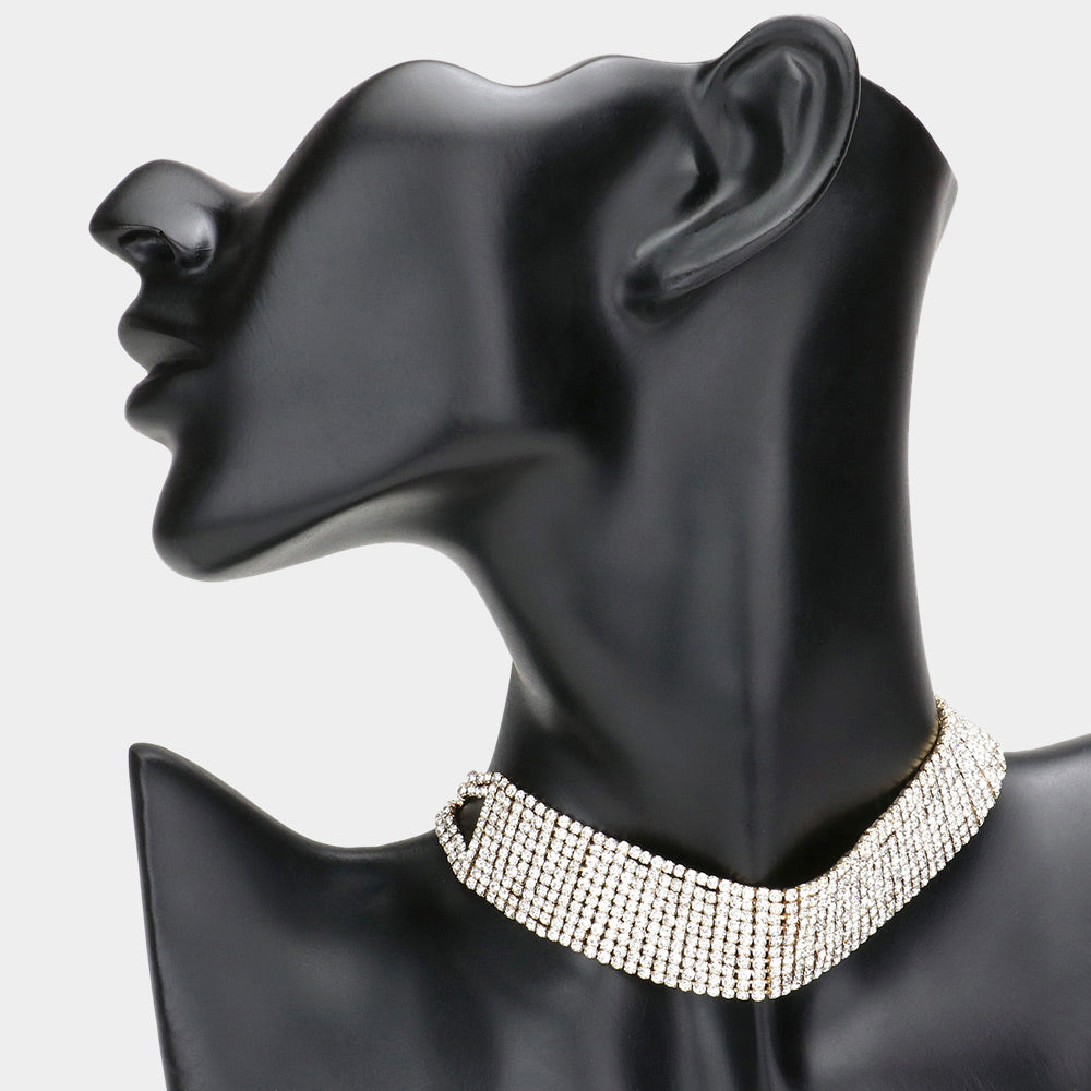 Madeline Love Gold Embellished Rhinestone Choker Necklace - Necklaces