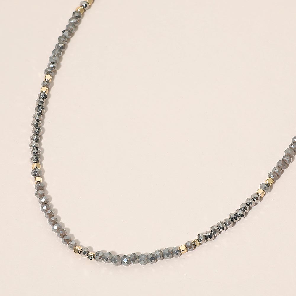 Madeline Love Gold, Hematite Faceted Beaded Choker Necklace - Necklaces