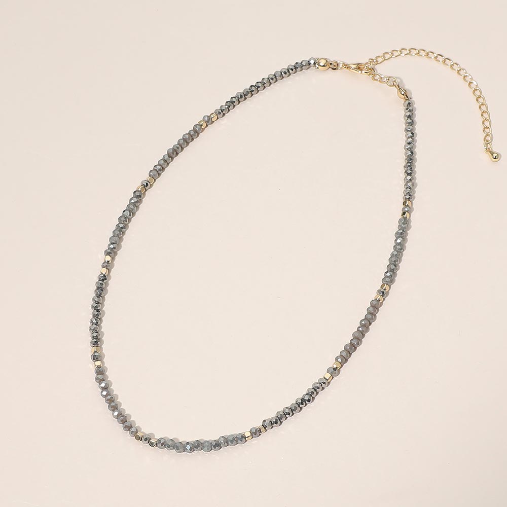 Madeline Love Gold, Hematite Faceted Beaded Choker Necklace - Necklaces - desc