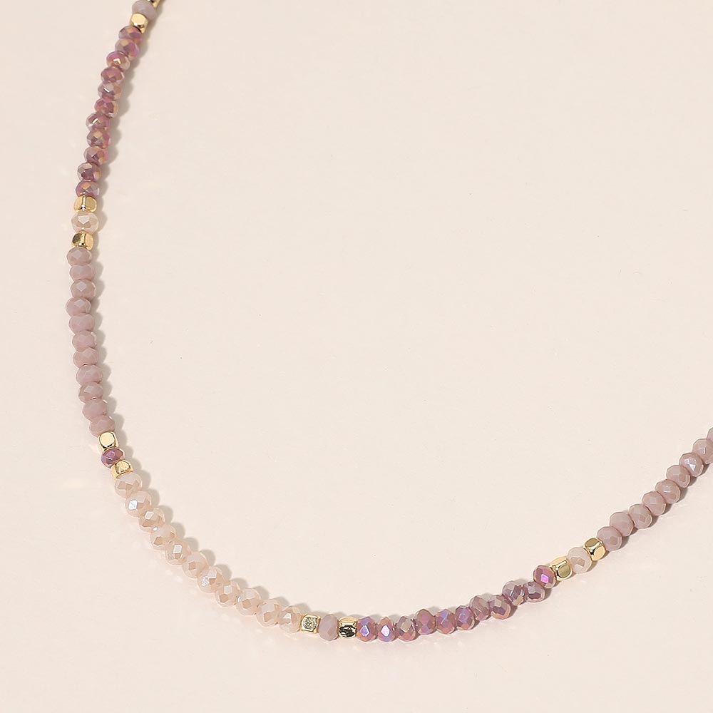 Madeline Love Dust Pink, Gold Faceted Beaded Choker Necklace - Necklaces