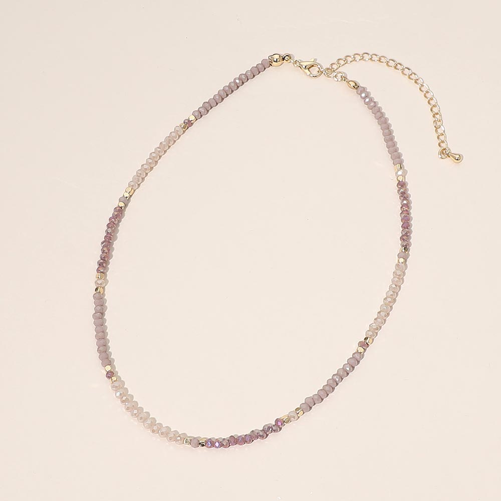 Madeline Love Dust Pink, Gold Faceted Beaded Choker Necklace - Necklaces - desc