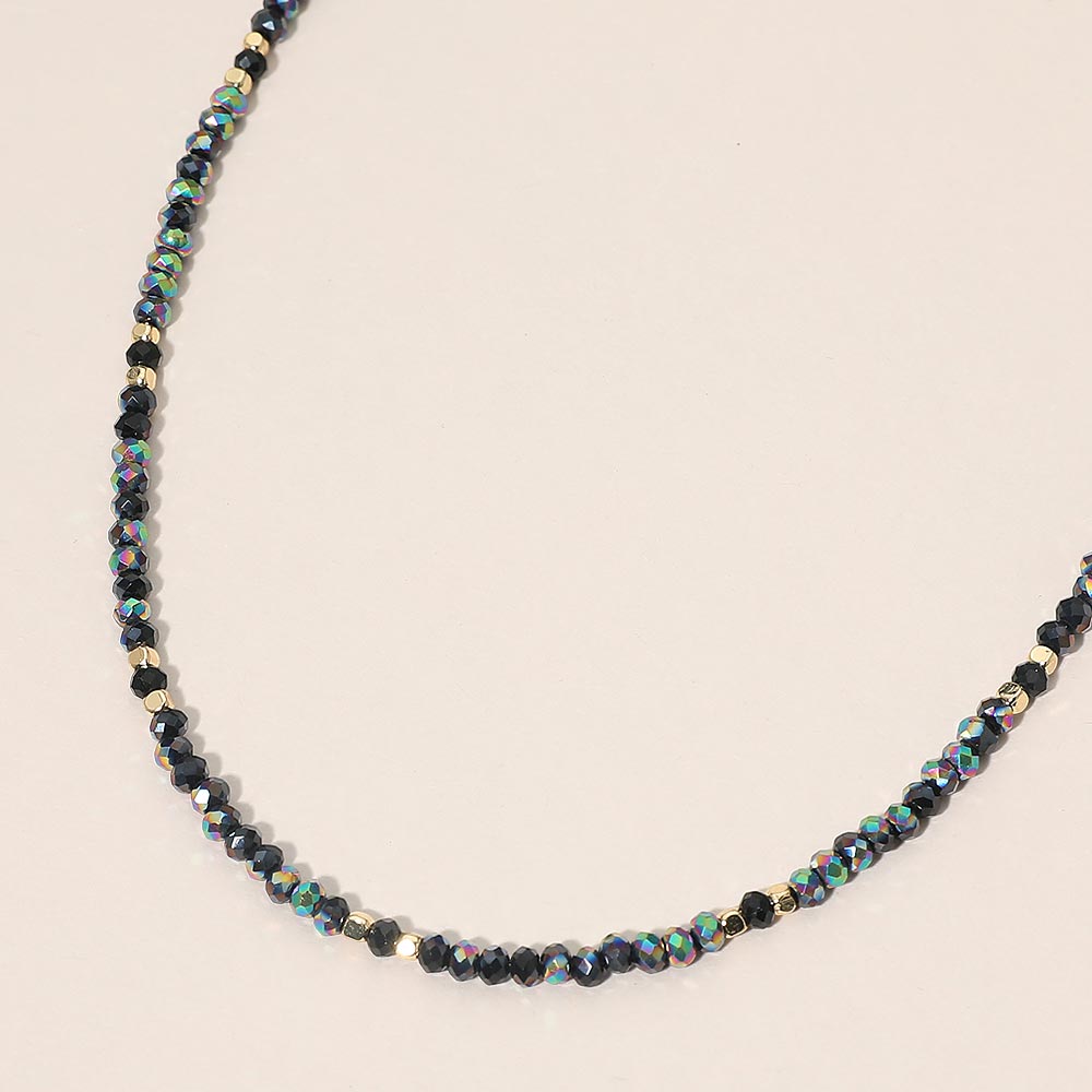 Madeline Love Gold, Patina Verdigris Faceted Beaded Choker Necklace - Necklaces