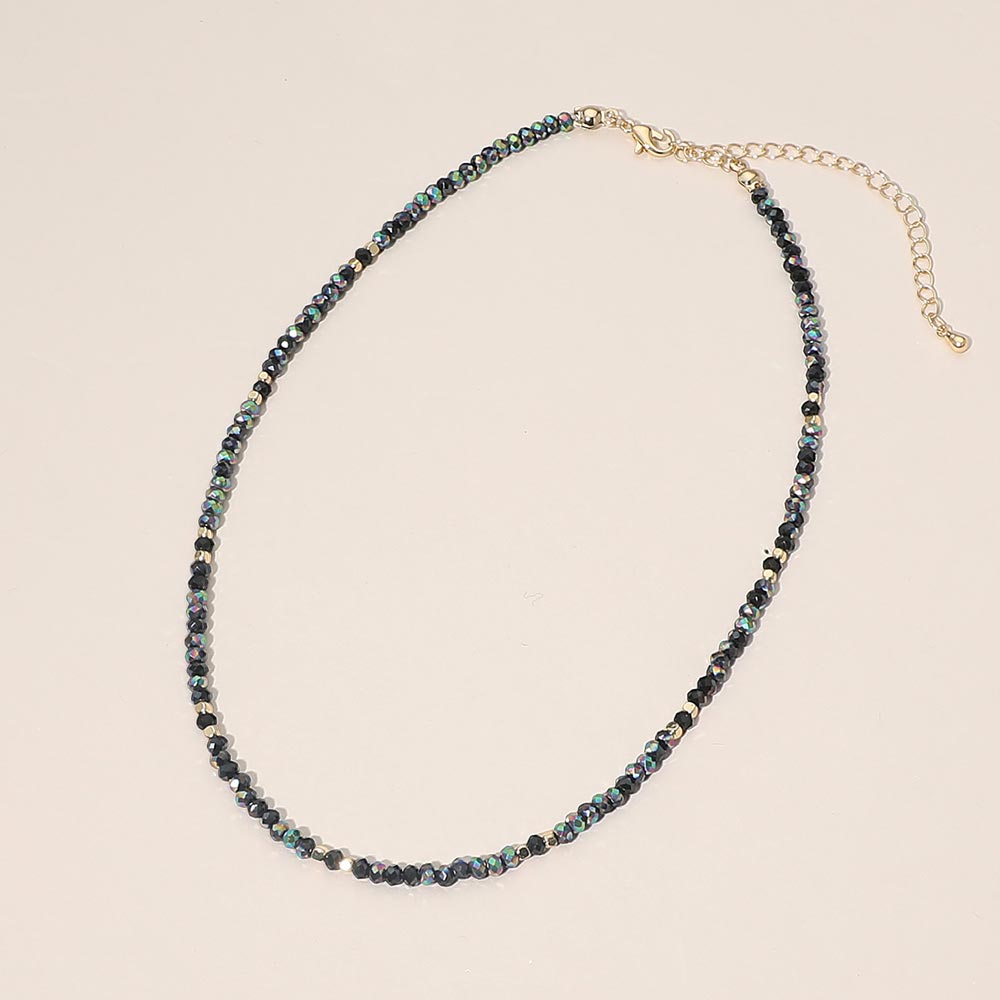 Madeline Love Gold, Patina Verdigris Faceted Beaded Choker Necklace - Necklaces - desc