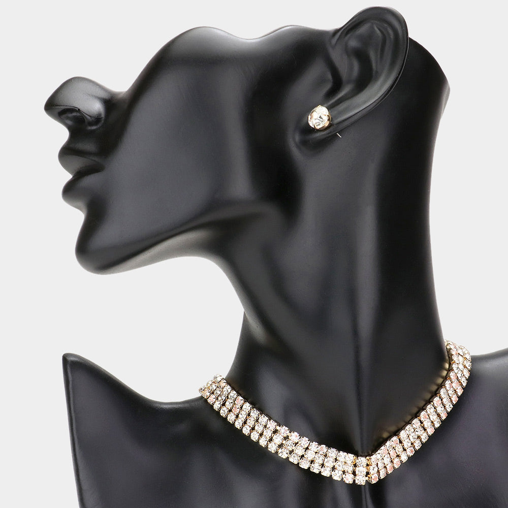 Madeline Love Gold 3Rows Rhinestone Choker Necklace