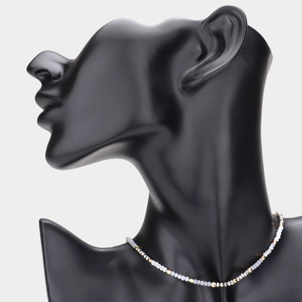 Madeline Love Gray Faceted Beaded Choker Necklace - Necklaces