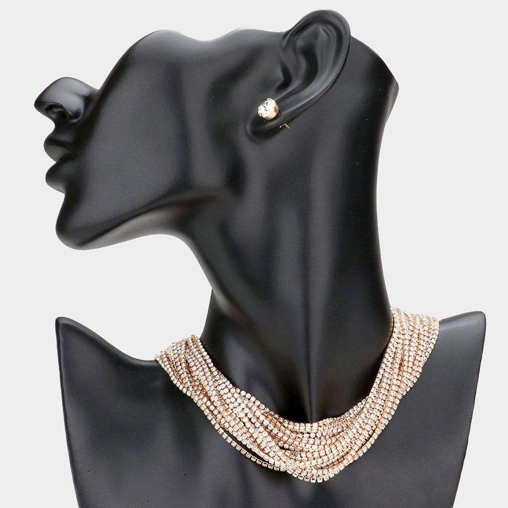 Madeline Love Gold Multi Layered Rhinestone Choker Necklace - Necklaces
