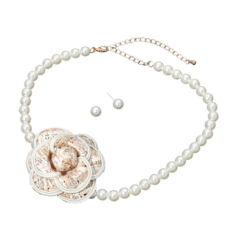 Madeline Love Gold, Neutral Flower Accent Pearl Beaded Choker Necklace - Necklaces - extra