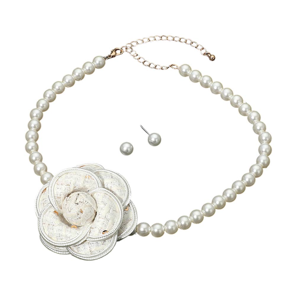 Madeline Love Gold, White Flower Accent Pearl Beaded Choker Necklace - Necklaces - desc