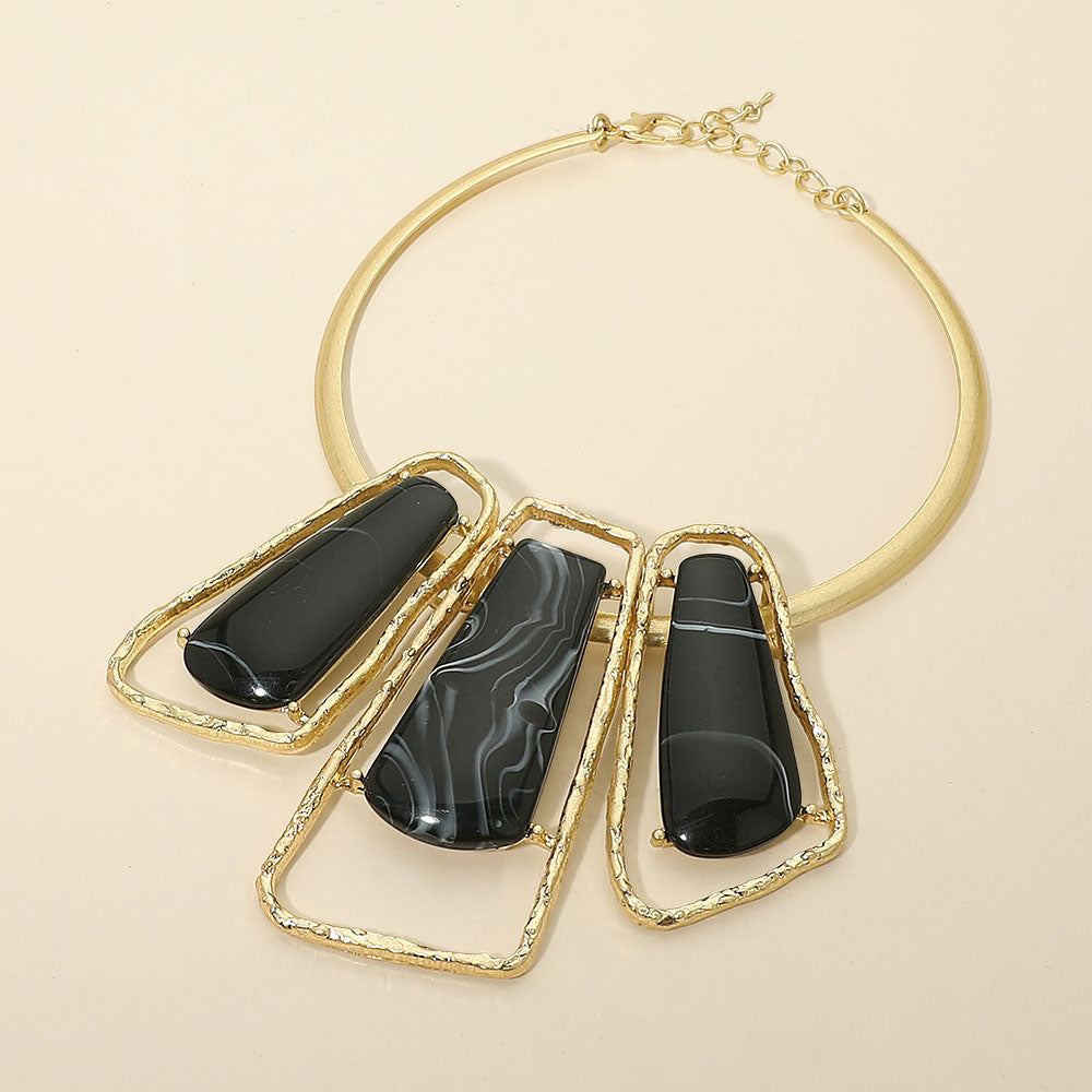 Madeline Love Black, Gold Bold Geometric Triple Stone Accent Choker Necklace - Necklaces