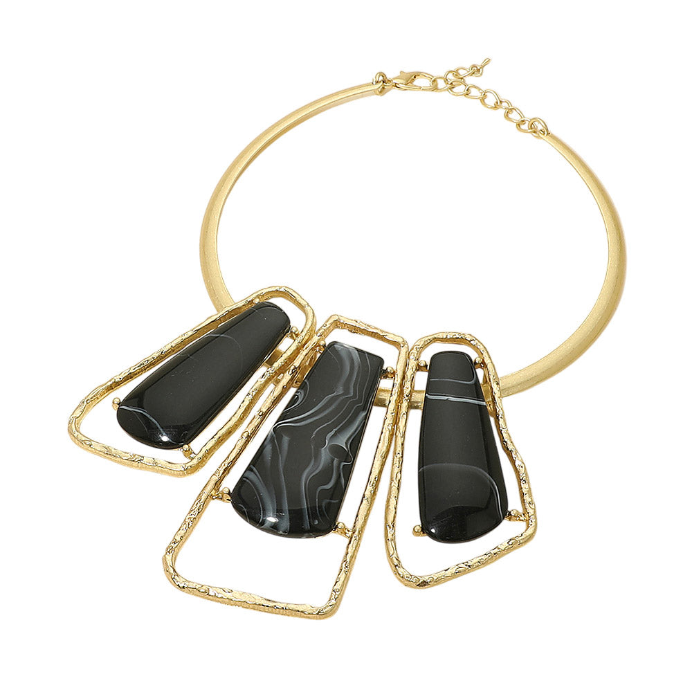 Madeline Love Black, Gold Bold Geometric Triple Stone Accent Choker Necklace - Necklaces - desc
