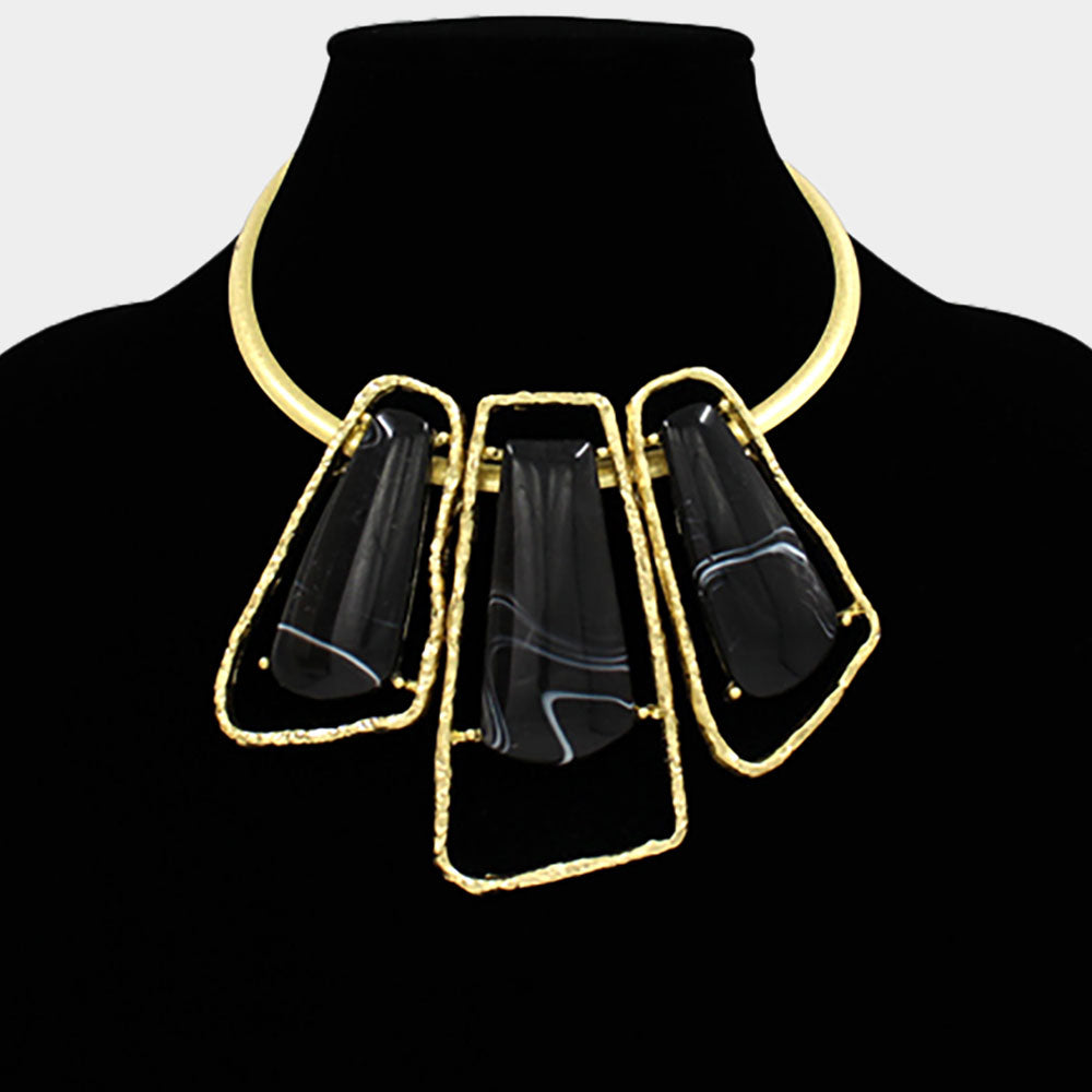 Madeline Love Black, Gold Bold Geometric Triple Stone Accent Choker Necklace - Necklaces - extra