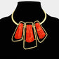 Madeline Love Coral, Gold Bold Geometric Triple Stone Accent Choker Necklace - Necklaces - extra