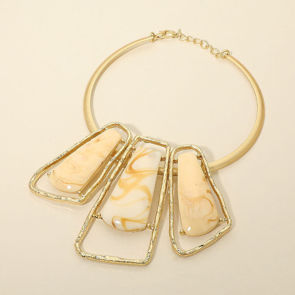 Madeline Love Gold, Ivory Bold Geometric Triple Stone Accent Choker Necklace - Necklaces