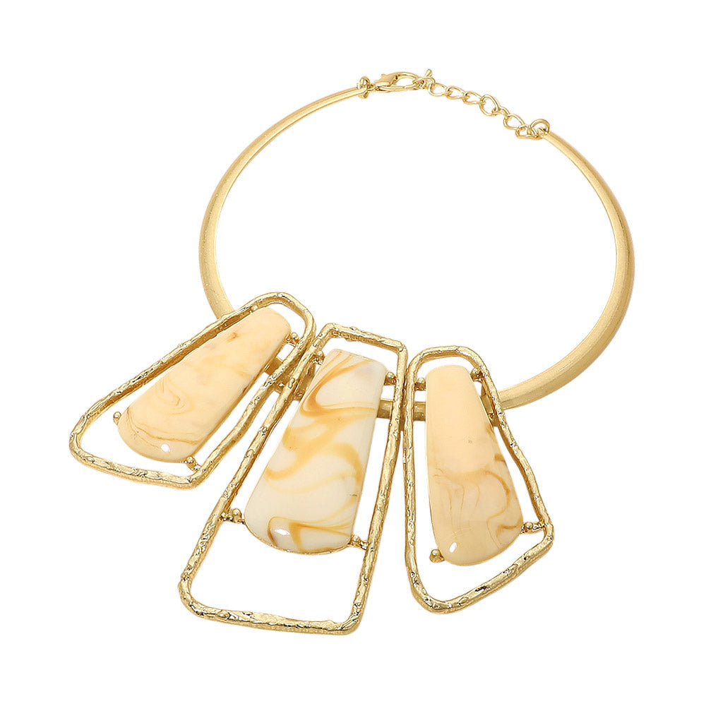 Madeline Love Gold, Ivory Bold Geometric Triple Stone Accent Choker Necklace - Necklaces - desc