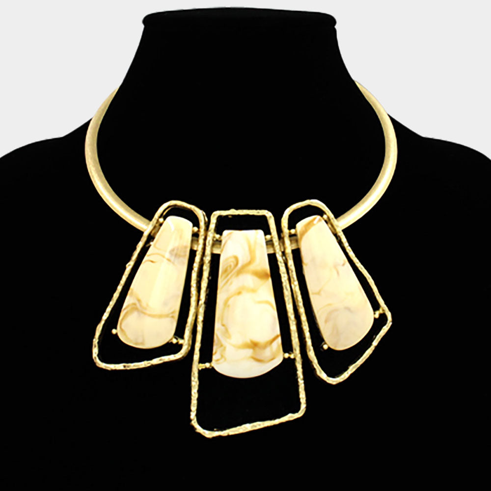 Madeline Love Gold, Ivory Bold Geometric Triple Stone Accent Choker Necklace - Necklaces - extra