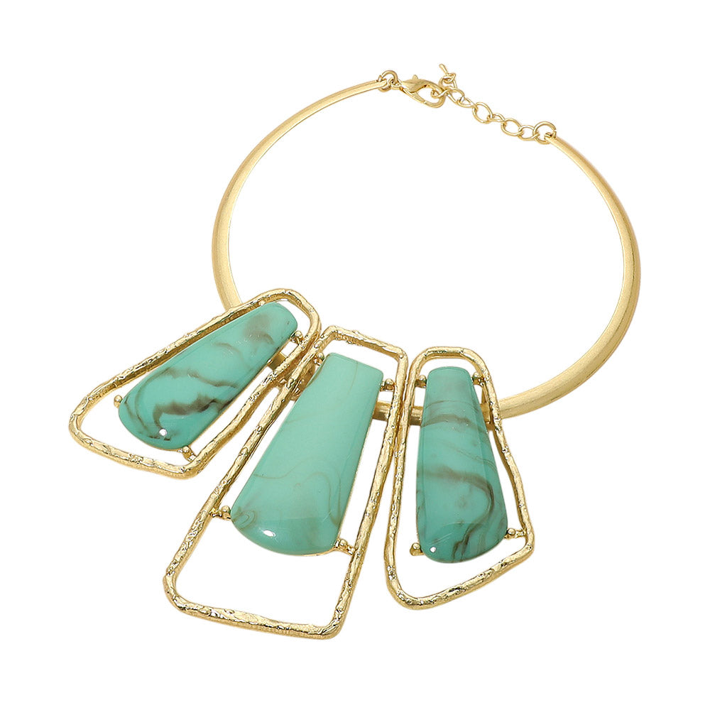 Madeline Love Gold, Turquoise Bold Geometric Triple Stone Accent Choker Necklace - Necklaces - desc