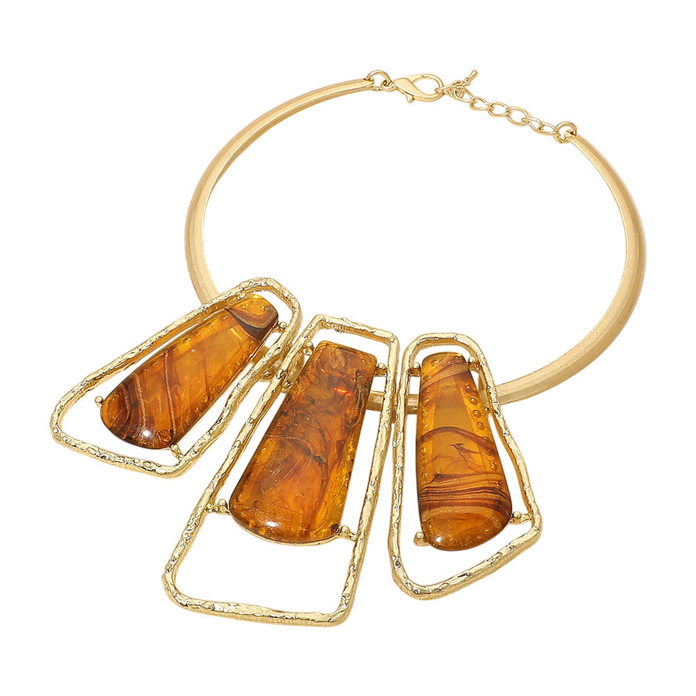 Madeline Love Gold, Tortoise Bold Geometric Triple Stone Accent Choker Necklace - Necklaces - extra