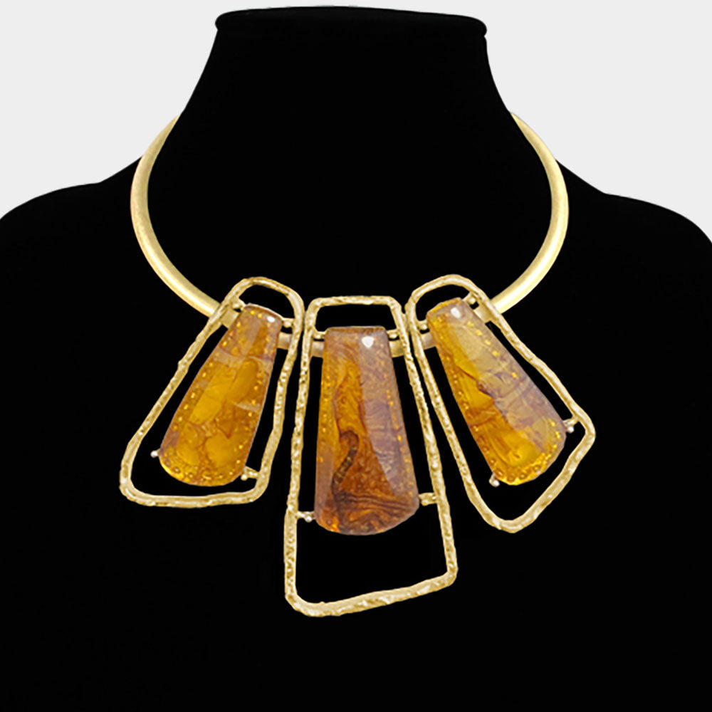 Madeline Love Gold, Tortoise Bold Geometric Triple Stone Accent Choker Necklace - Necklaces - extra