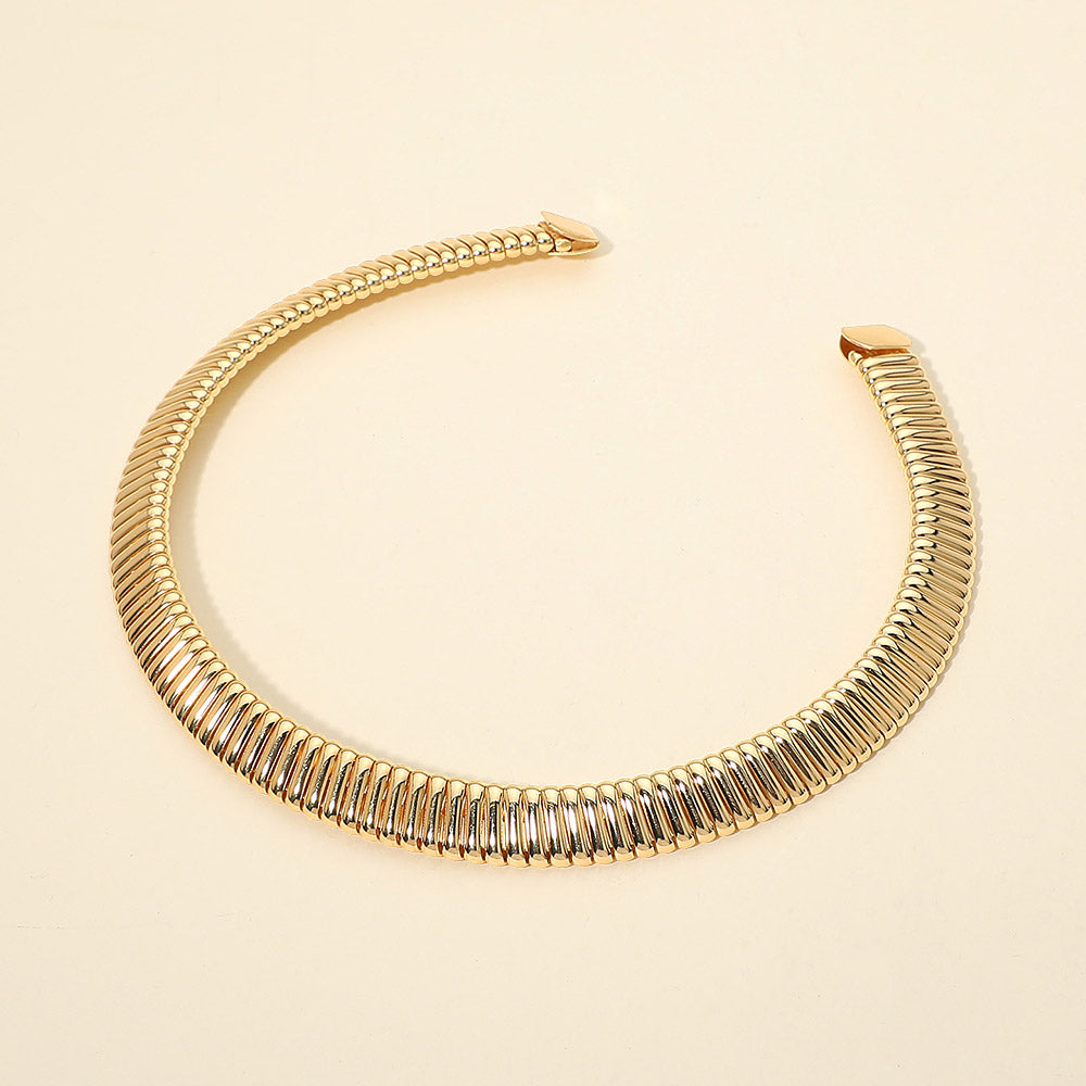Madeline Love Gold Bold Ribbed Metal Choker Necklace - Necklaces