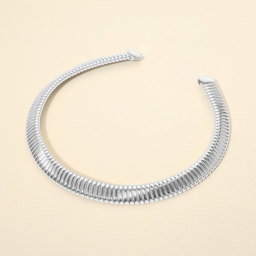 Madeline Love Rhodium Bold Ribbed Metal Choker Necklace - Necklaces