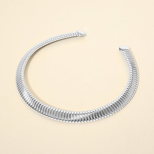 Madeline Love Rhodium Bold Ribbed Metal Choker Necklace - Necklaces